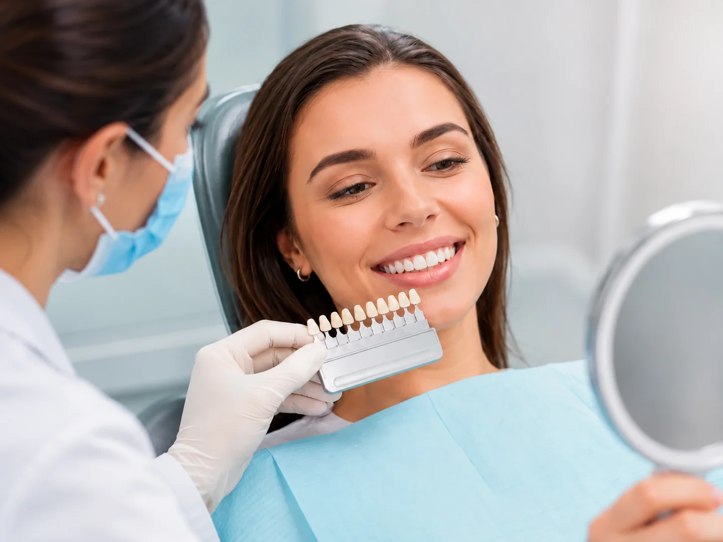 Dentista realizando atendimento de dentística estética