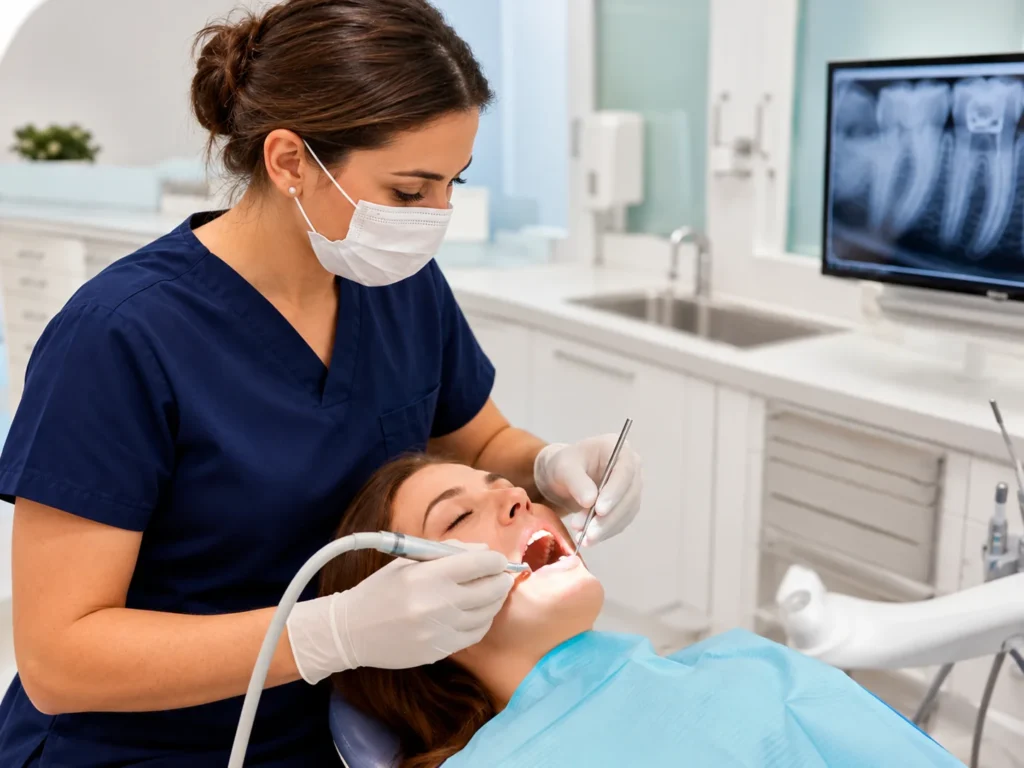Dentista realizando tratamento de canal